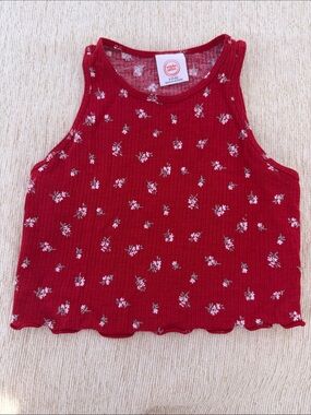 Red Floral Ribbed Crop Top